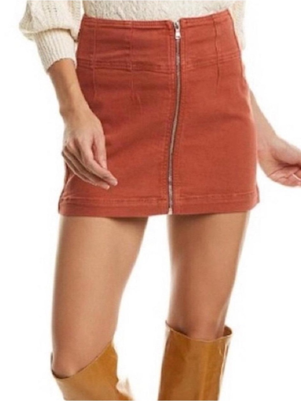 Free People Zip-Front Mini Skirt in Rust